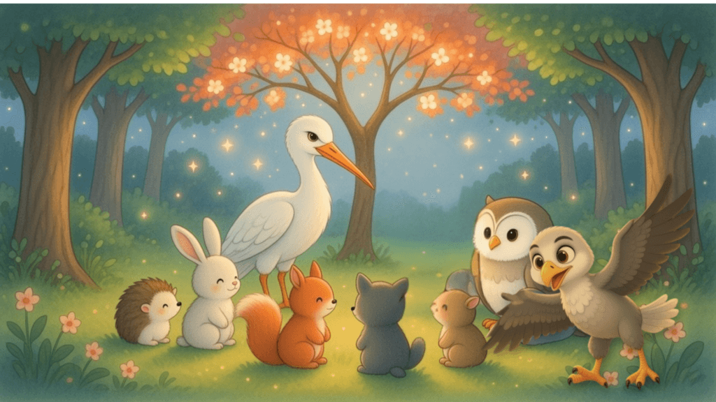 Spany Infantil Cuentos para ir a dormir animales reunidos en el bosque. Cuento infantil