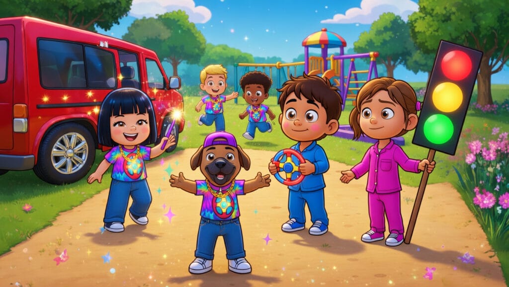 hip hop Dog, aprende los colores dibujo de un clip musical para niños, donde un perro es una estrella del hip hop y enseña los colores a los niños